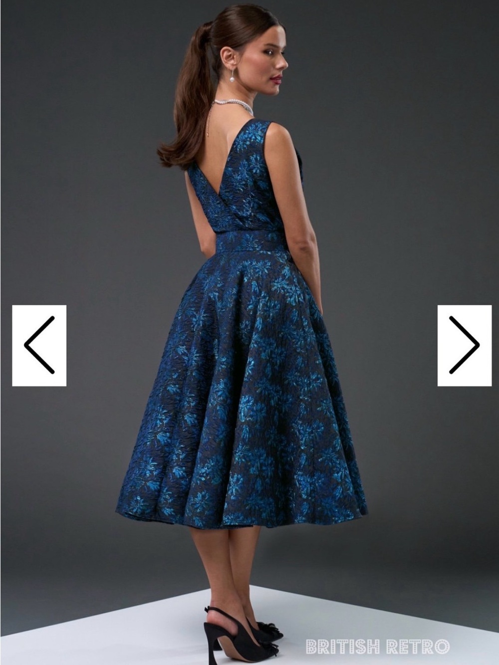 British Retro blue metallic Fit-and-Flare swing Dress